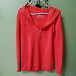 Hooded sweatshirt button in front.